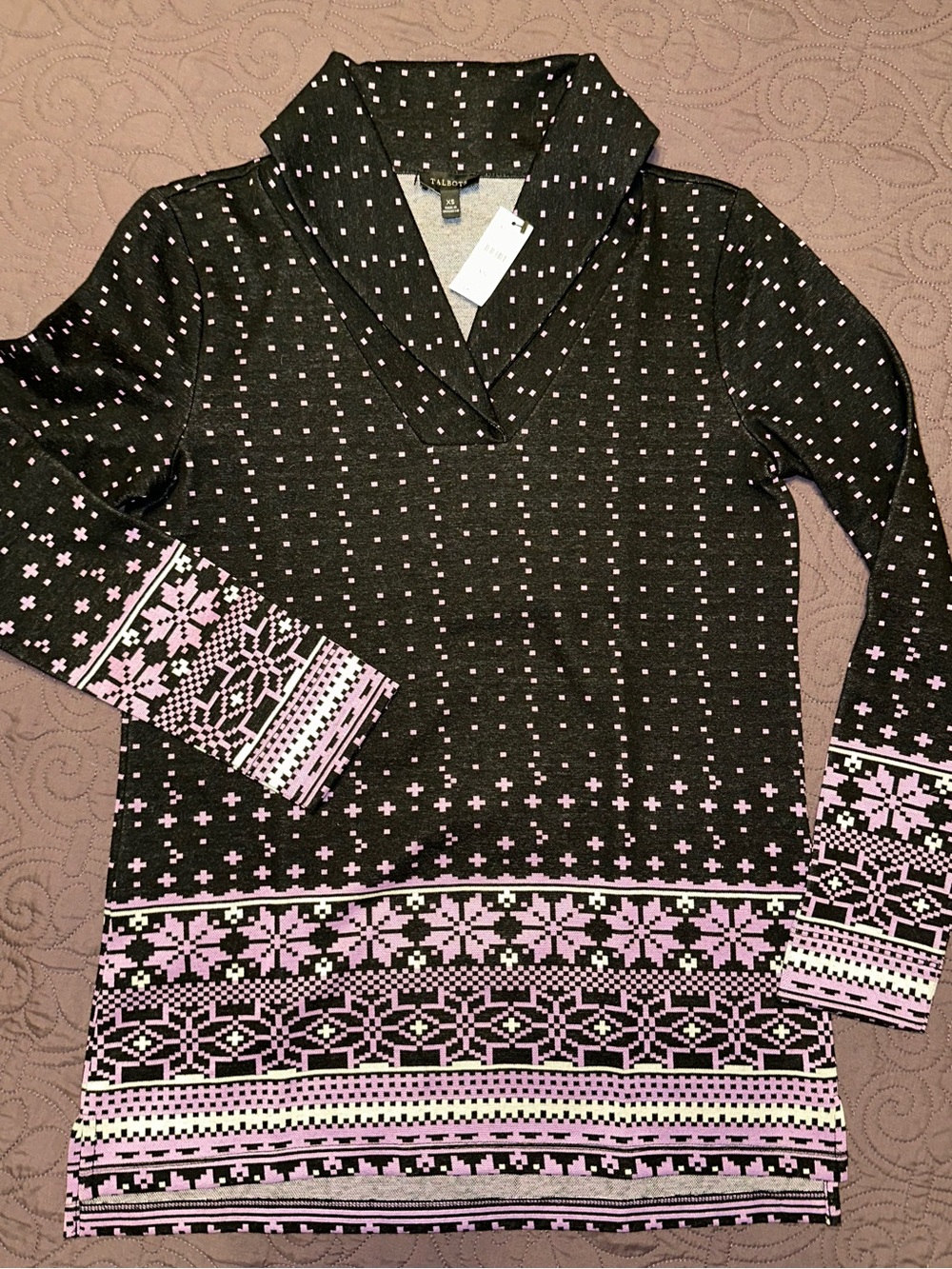 Talbots Black and Pink Nordic Cowl-Neck Sweater